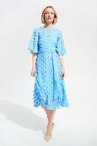 Joseph Ribkoff 3D Embroidered Belted Chiffon Dress 