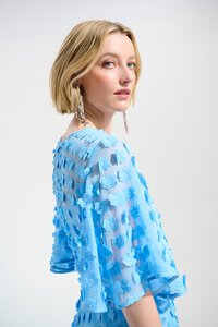 Joseph Ribkoff 3D Embroidered Belted Chiffon Dress 