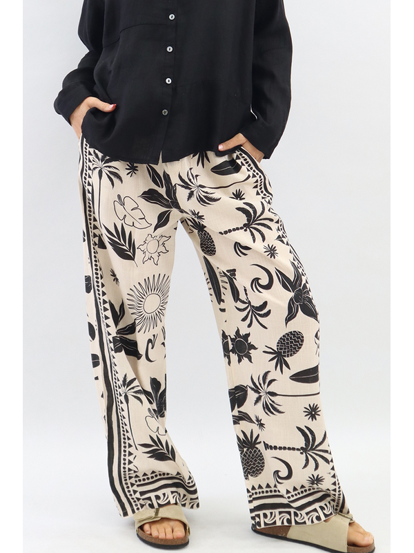 Worthier Noir Fleur Linen Blend Pants
