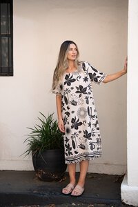 Worthier Noir Fleur Linen Blend Dress