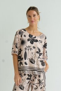 Worthier Noir Fleur Linen Blend Top