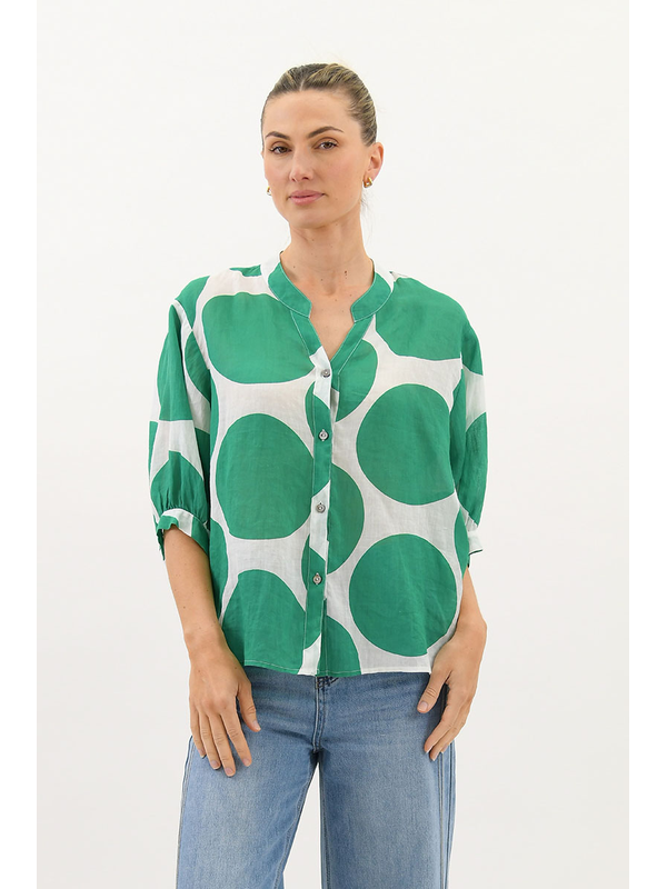 Worthier Coco Polka Dot Sheer Linen Blouse