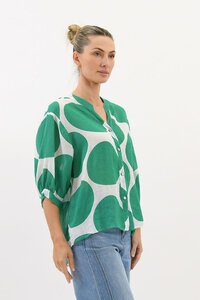 Worthier Coco Polka Dot Sheer Linen Blouse