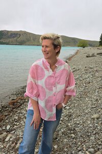 Worthier Coco Polka Dot Sheer Linen Blouse