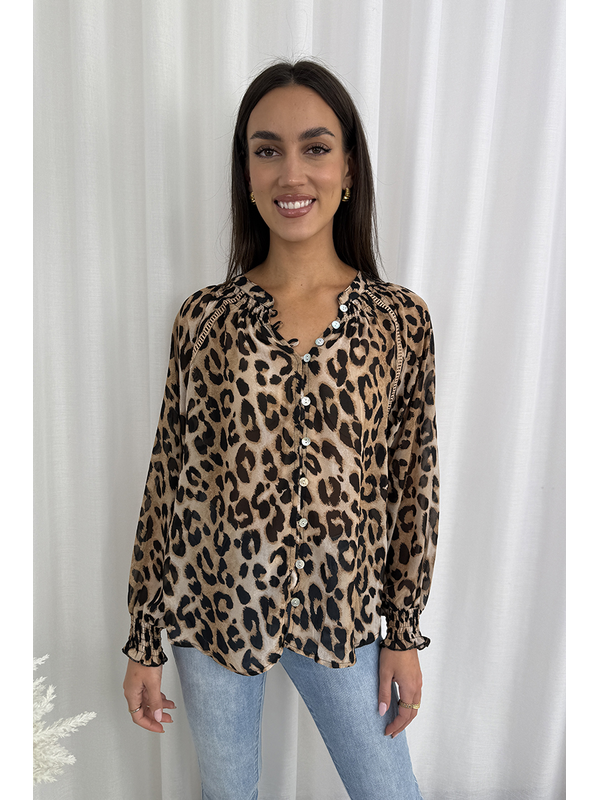 Grace & Co Leopard Print Blouse