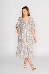 Vassalli V Neck Pleat Sleeve Detail Dress - Amalfi