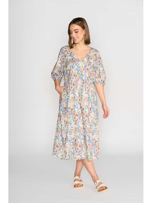 Vassalli V Neck Pleat Sleeve Detail Dress - Amalfi