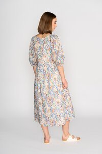 Vassalli V Neck Pleat Sleeve Detail Dress - Amalfi