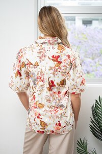 Fria The Label Red Flower Balloon Sleeve Blouse