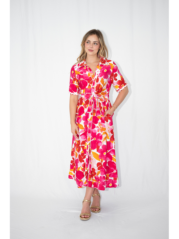 Fria The Label Floral Lace Trim Midi Dress