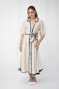 Fria The Label Polka Dot Godet Midi Dress