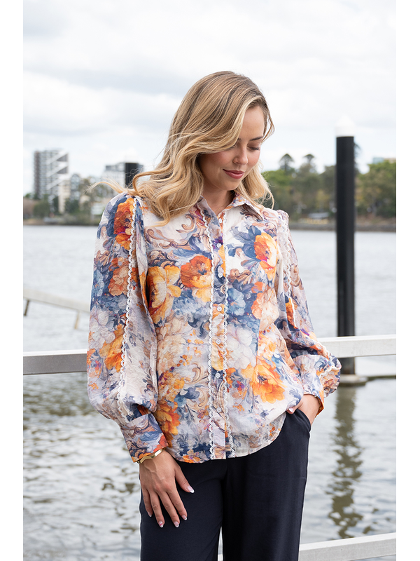 Fria The Label Vintage Rose Lace Trim Blouse