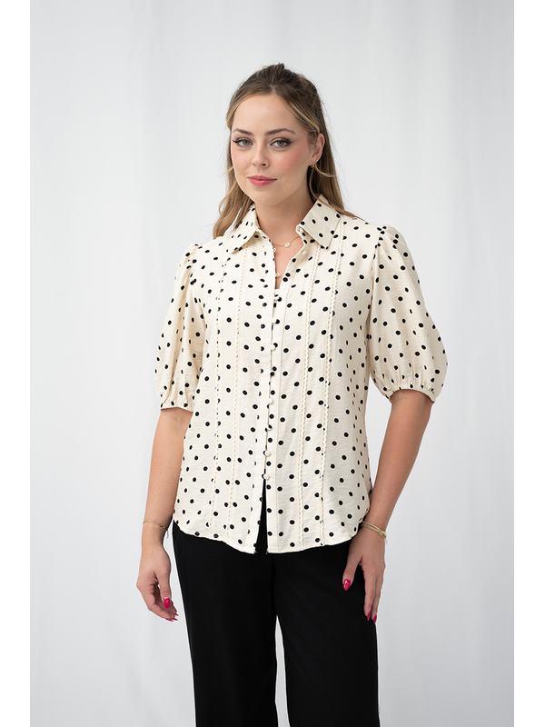 Fria The Label Polka Dot Lace Trim Blouse