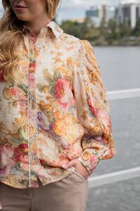 Fria The Label Vintage Rose Lace Trim Blouse