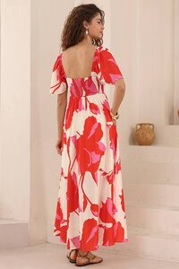 Iris Maxi Stylised Hibiscus Flutter Dress