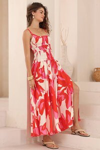 Iris Maxi Stylised Hibiscus Shirred Dress