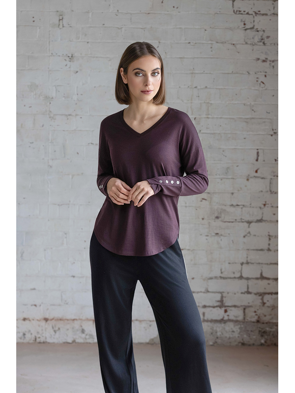 Vassalli Veni Merino V Neck Button Cuff Top
