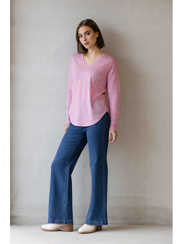 Vassalli Veni Merino V Neck Button Cuff Top