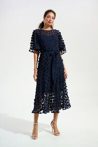 Joseph Ribkoff 3D Embroidered Belted Chiffon Dress 