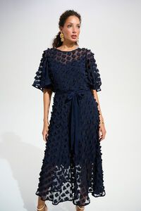 Joseph Ribkoff 3D Embroidered Belted Chiffon Dress 