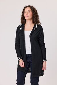 Classified Stripe Trim Hooded Cardi