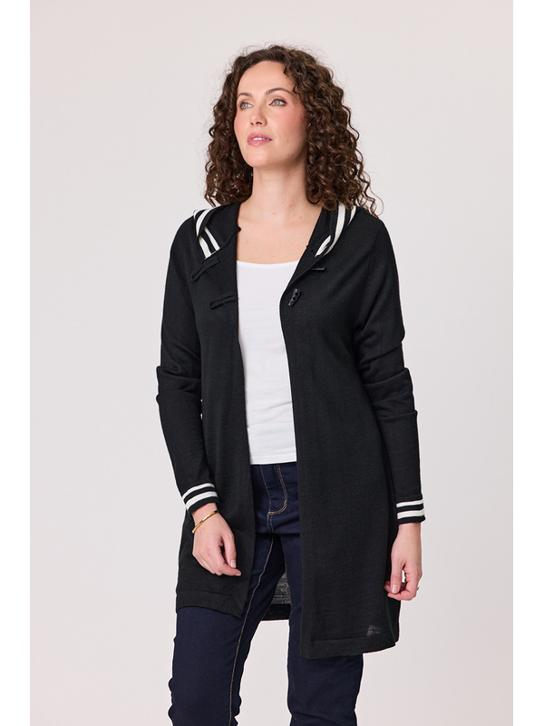 Classified Stripe Trim Hooded Cardi