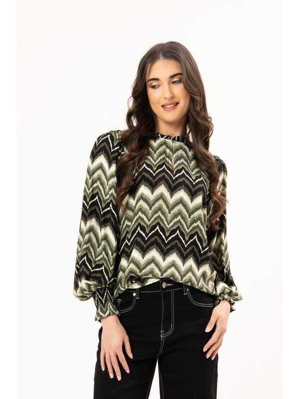 Leila + Luca Forest Stripe LS Movement Blouse