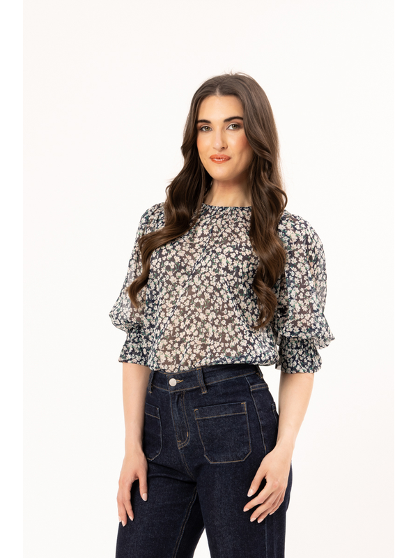 Seeking Lola Navy Daisy Magnificent Top
