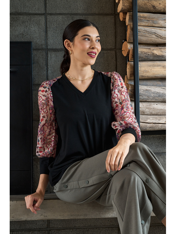 Memo Contrast Woven Shoulder Top