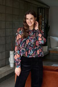 Memo Pintuck Front Shirred Cuff Blouse