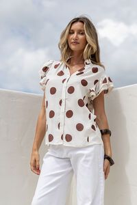 White Poetry Polka Dot Ruffle Shoulder Top