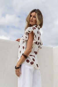 White Poetry Polka Dot Ruffle Shoulder Top