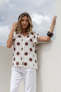 White Poetry Polka Dot Ruffle Shoulder Top