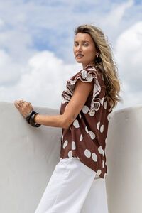 White Poetry Polka Dot Ruffle Shoulder Top