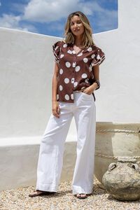 White Poetry Polka Dot Ruffle Shoulder Top