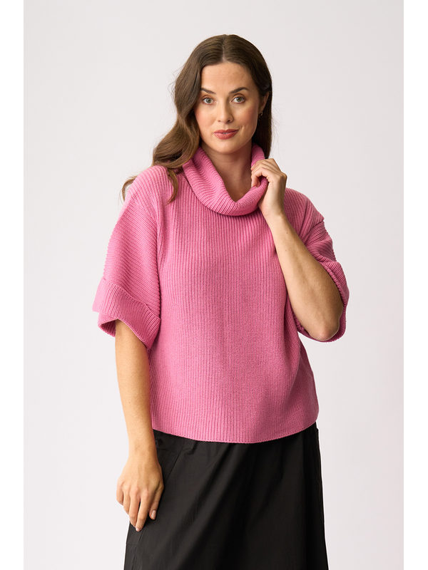 Foil Cowl Neck Rib Jumper