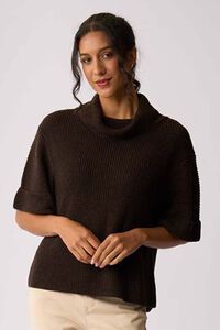 Foil Cowl Neck Rib Jumper