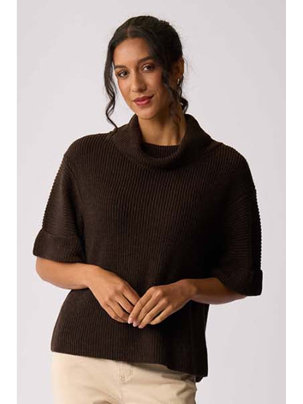 Foil Cowl Neck Rib Jumper