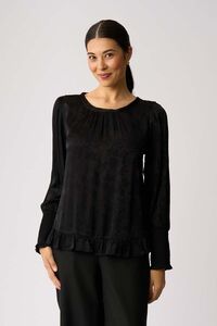 Oh Three Shirred Cuff Scoop Hem Top