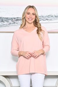 Cali + Co Button At Back V-Neck Knit Top