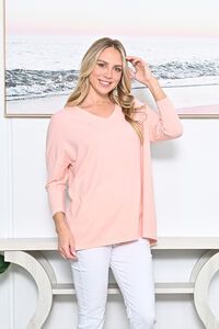 Cali + Co Button At Back V-Neck Knit Top
