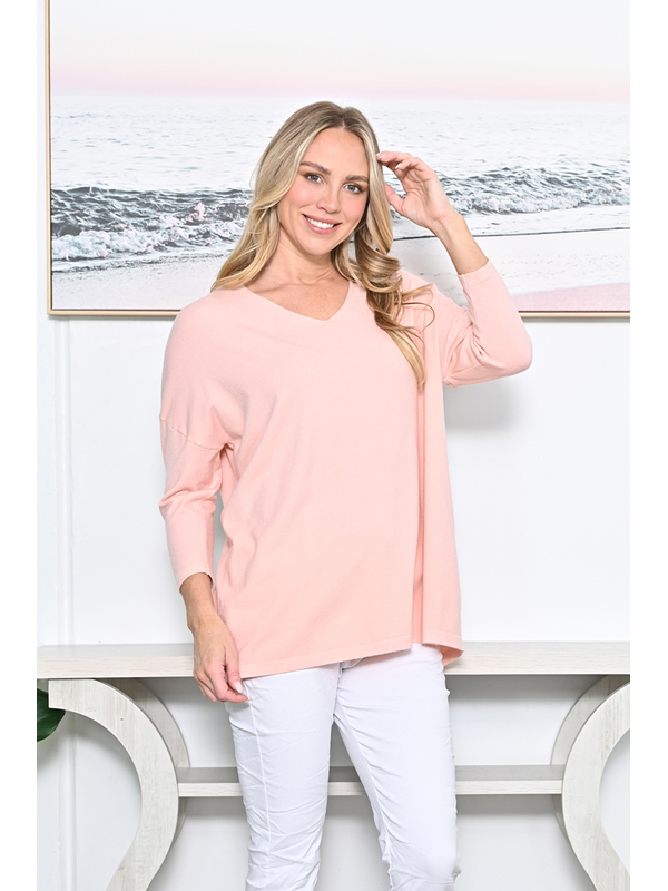Cali + Co Button At Back V-Neck Knit Top