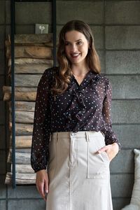 Memo Ruffle & Lace Trim Blouse