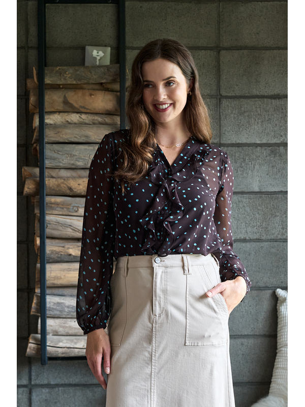 Memo Ruffle & Lace Trim Blouse