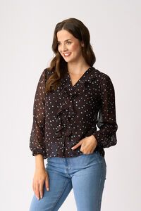 Memo Ruffle & Lace Trim Blouse