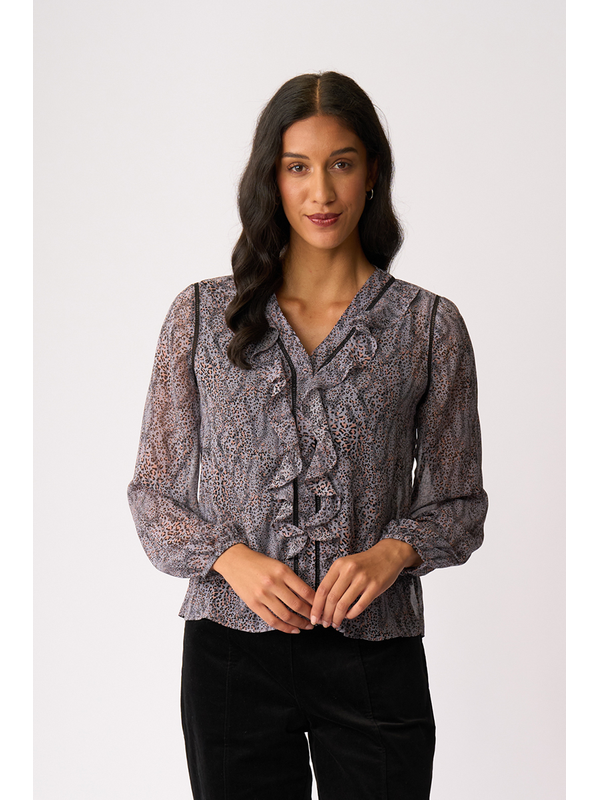 Memo Ruffle & Lace Trim Blouse
