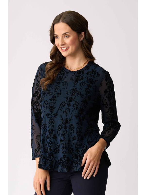 Foil Flocked Ruffle Hem Top