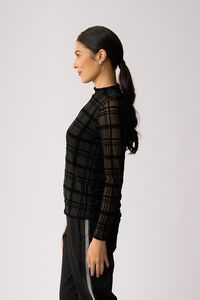 Foil Long Sleeve Polo Neck Top