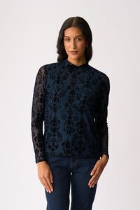 Foil Long Sleeve Polo Neck Top
