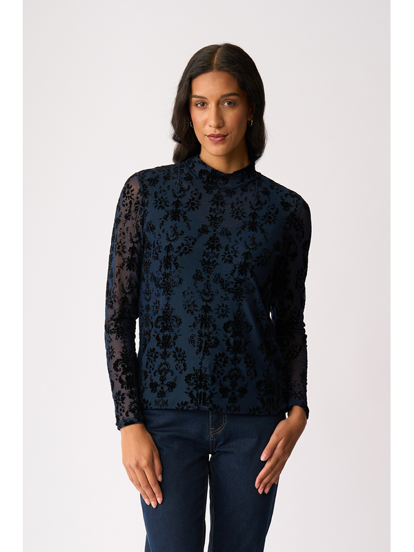 Foil Long Sleeve Polo Neck Top